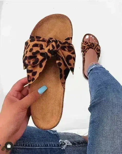 Women Slides 1 Straps Comfy Bow Slide Sandals Leopard