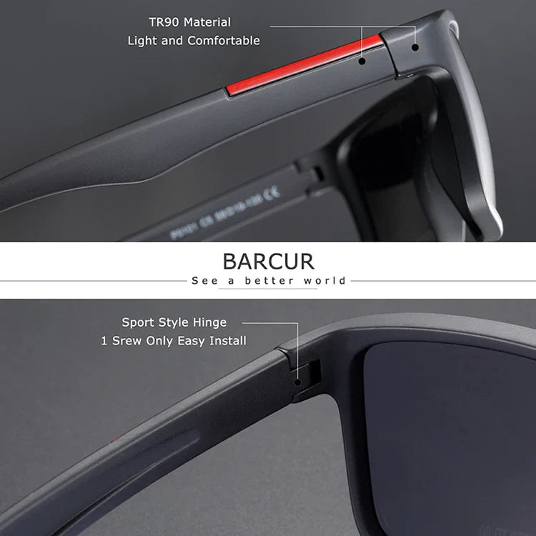 BARCURTR90 Ultralight Polarized Sunglasses for Men Vintage Square Eyewear with UV400 Protection for Summer