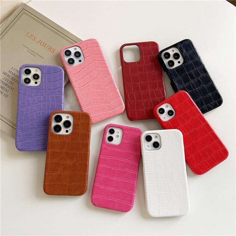 Genuine Leather Case for iPhone 13 Pro Classic Pattern Real Leather Full Coverage High-end Luxury Glossy Leather Couple Soft Case For iPhone 14 11 12 13 Pro Max 7 8 Plus 2 iPhone Cover