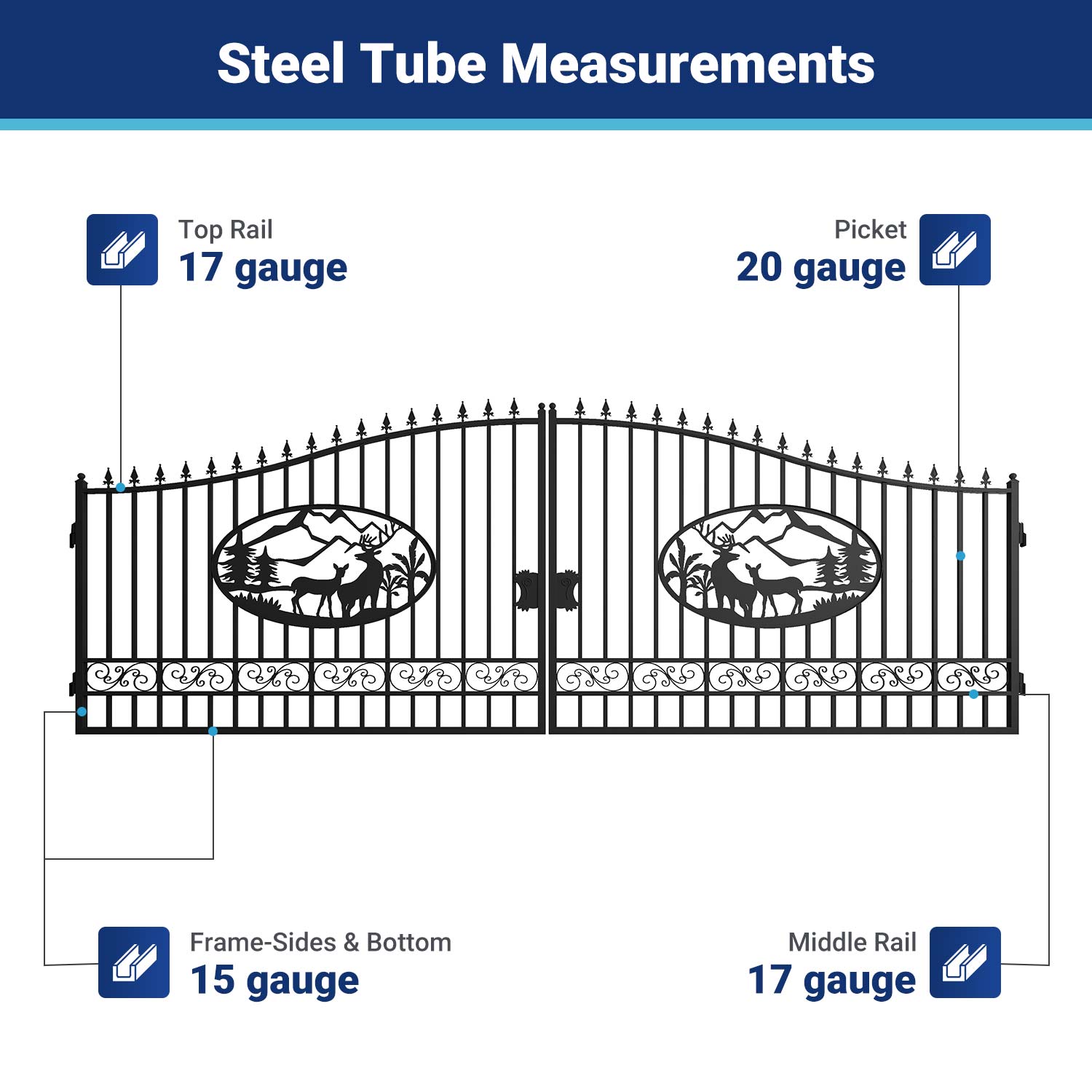 20x8 ft Steel Dual Swing Driveway Gate