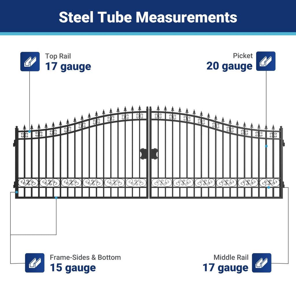 20x8 ft Steel Dual Swing Driveway Gate