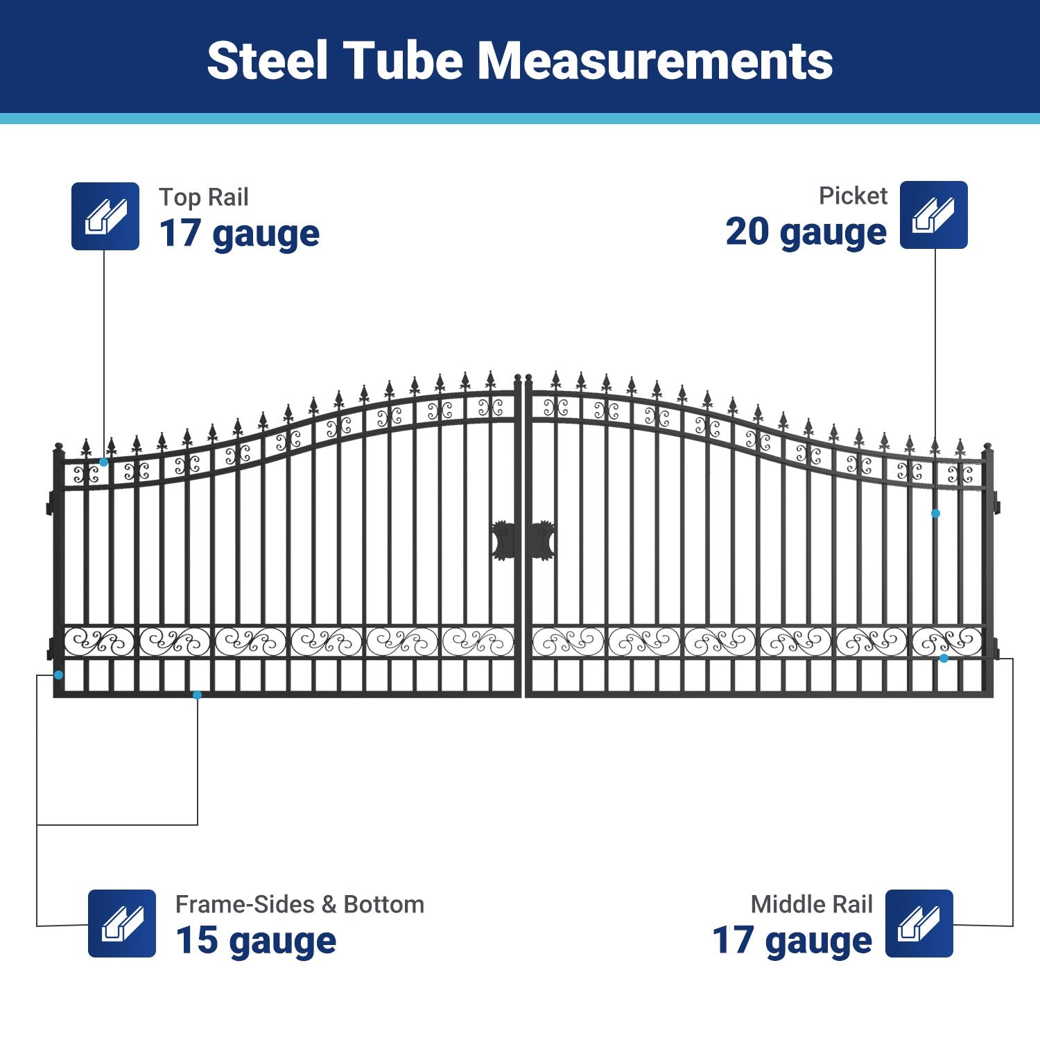20x8 ft Steel Dual Swing Driveway Gate