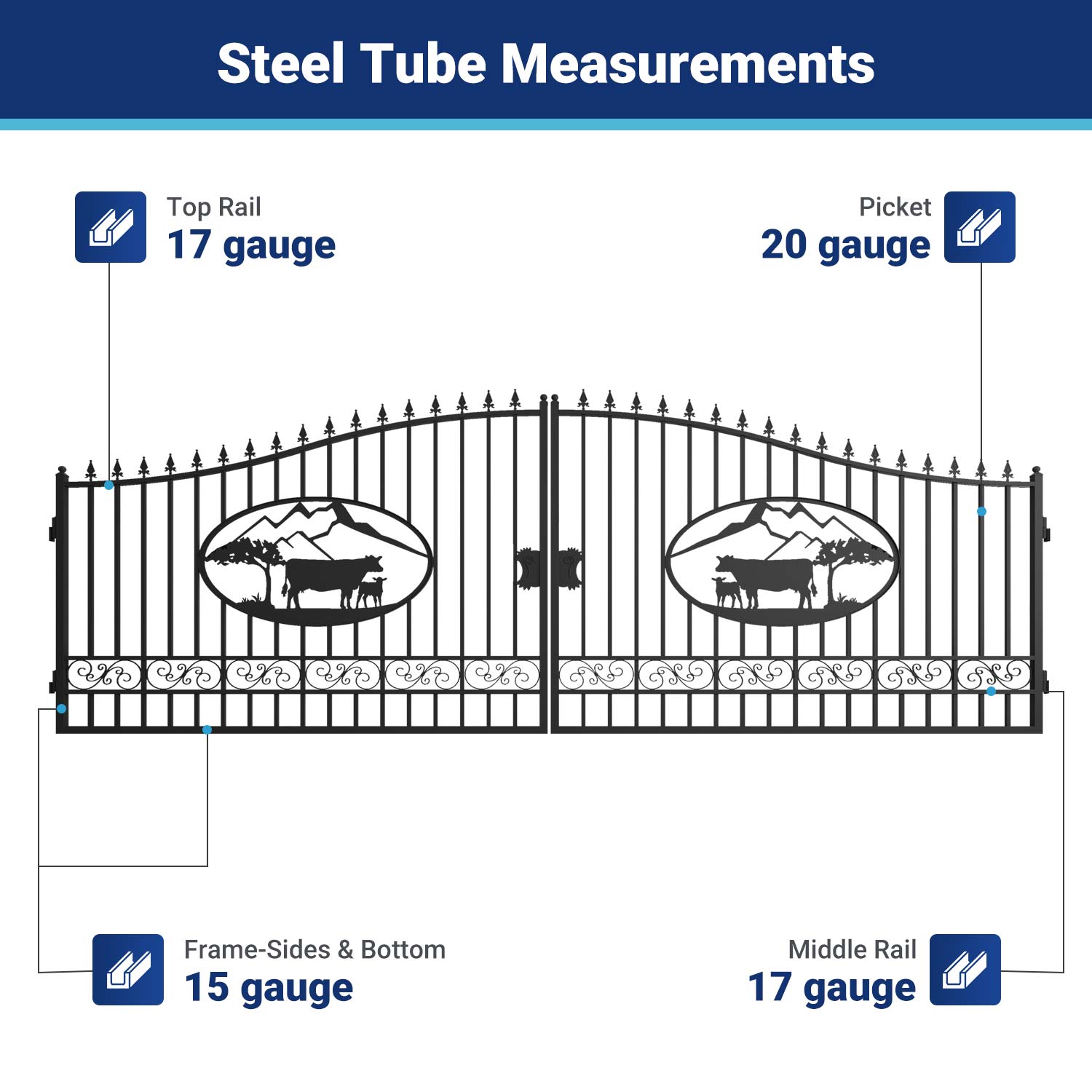 20x8 ft Steel Dual Swing Driveway Gate