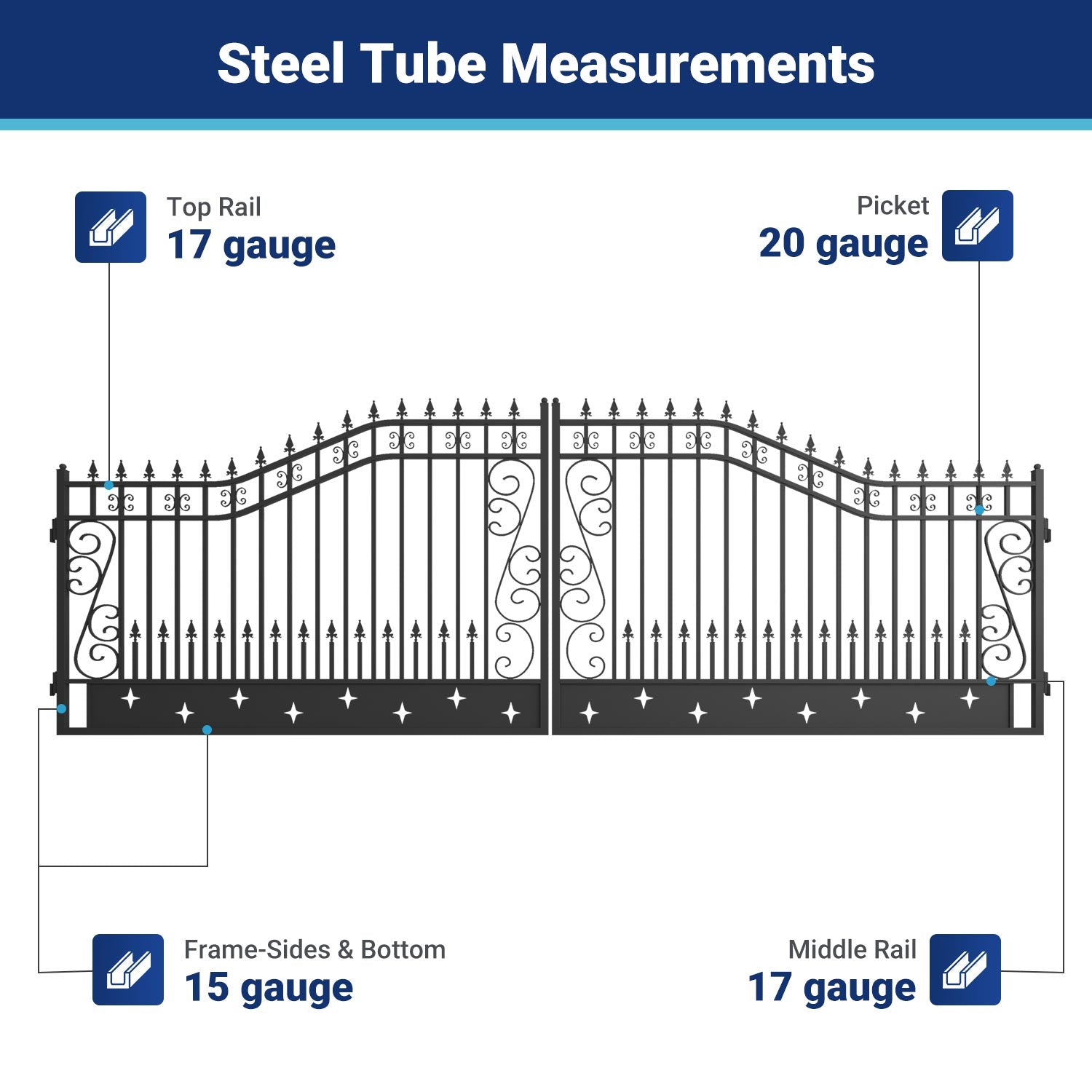 20x8 ft Steel Dual Swing Driveway Gate