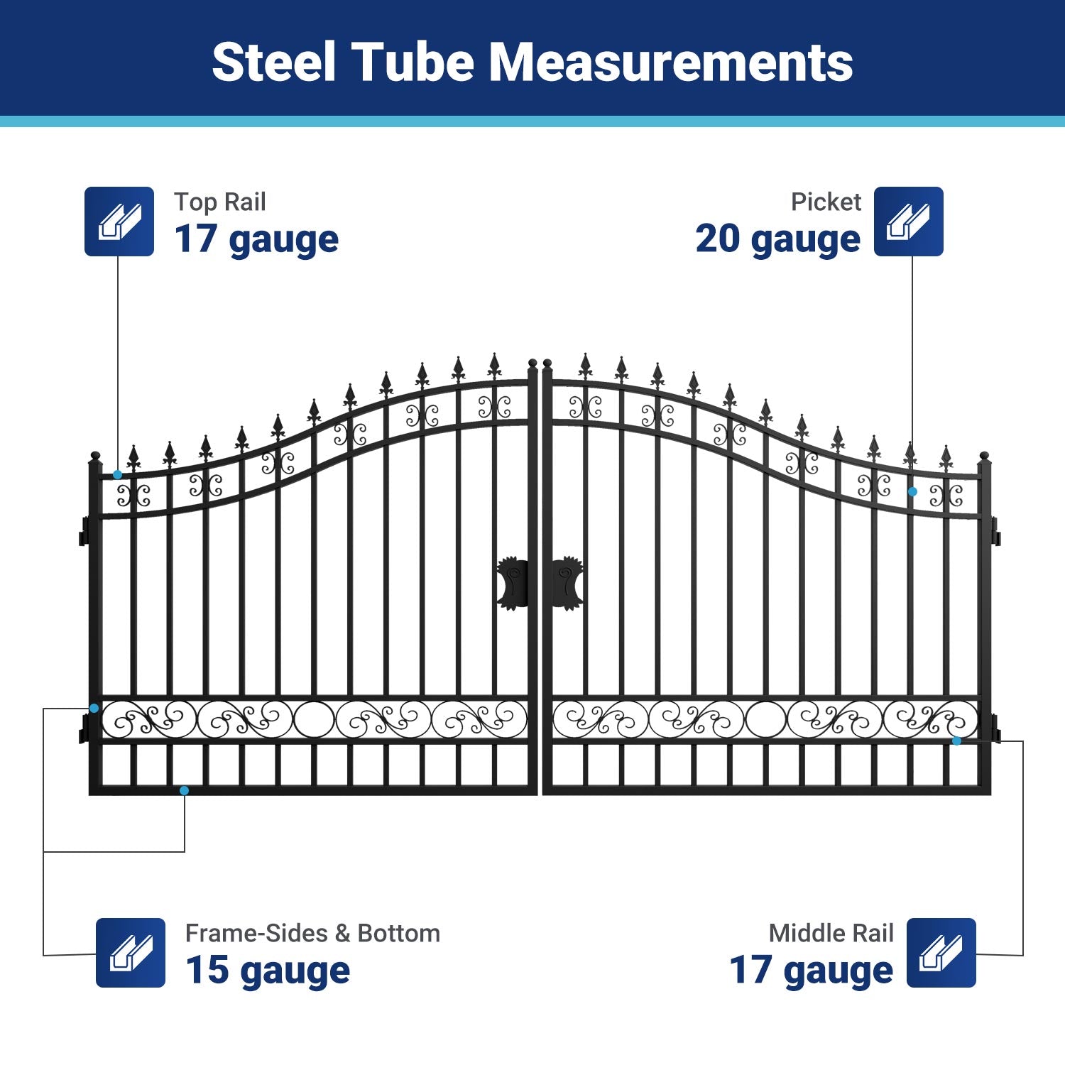 14x8 ft Steel Dual Swing Driveway Gate