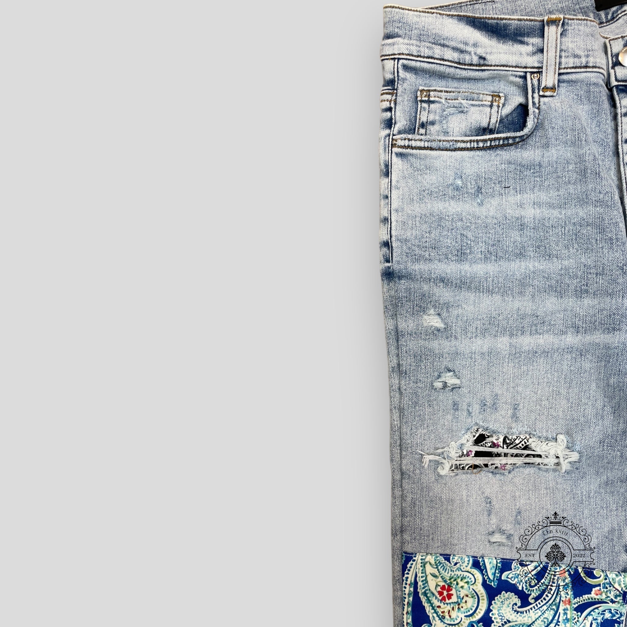 Amiri Pajama Art Patch Jeans in Light Vintage