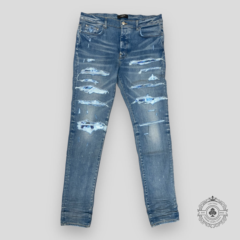 Amiri Tie Dye Bandana Thrasher Jeans in Clay Indigo