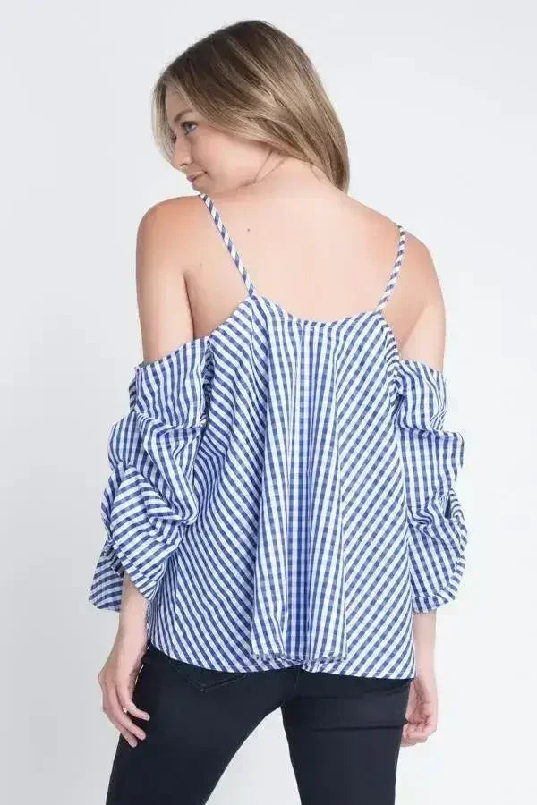 Women's Cold Shoulder Checkered Top