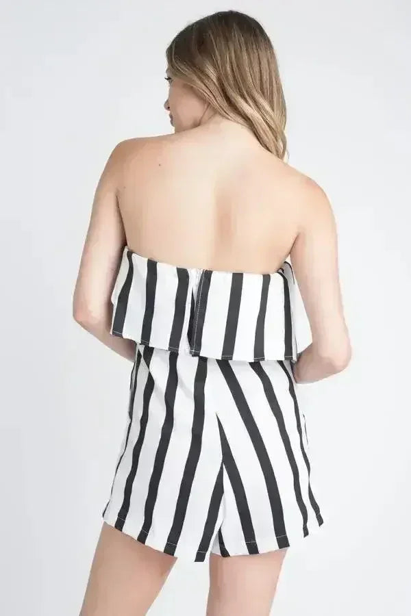 Women's Strapless Stripe Pocket Romper