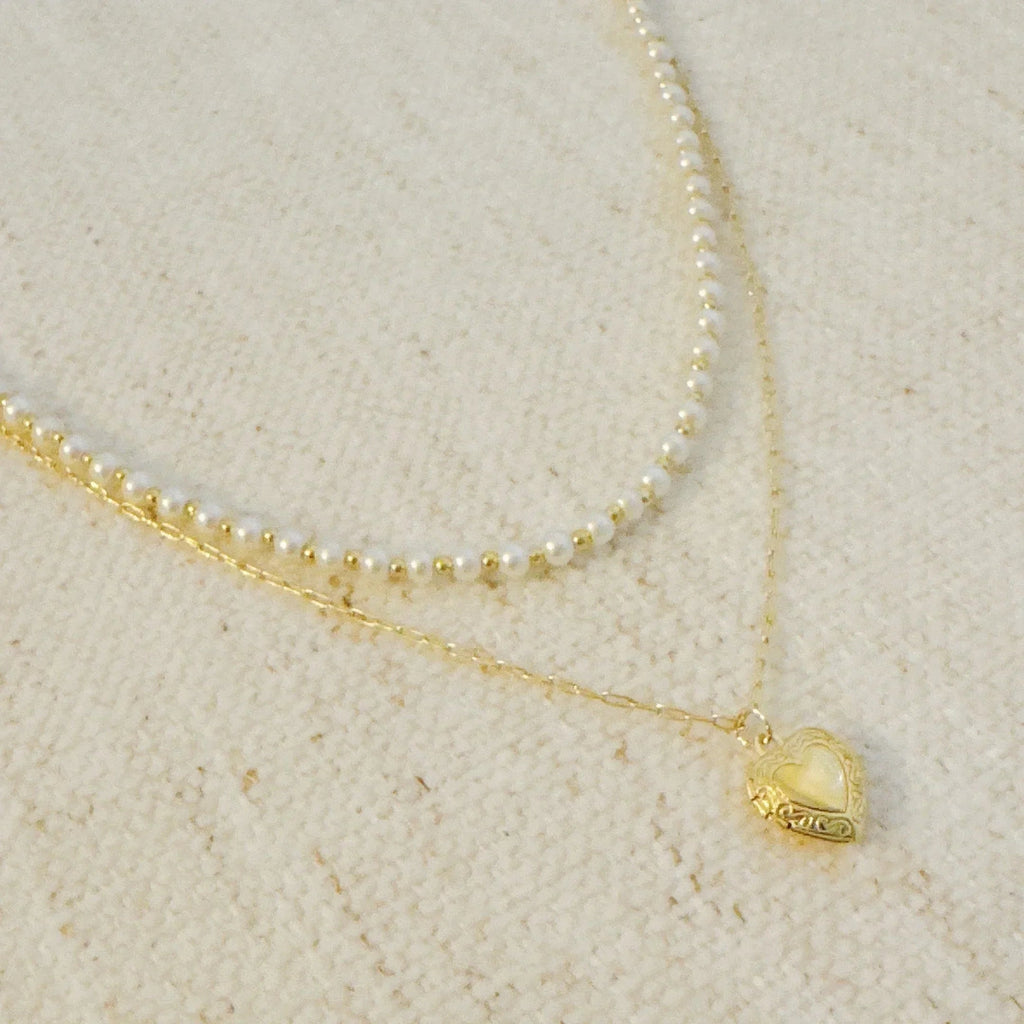 Pearls And Heart Locket Layered Necklace