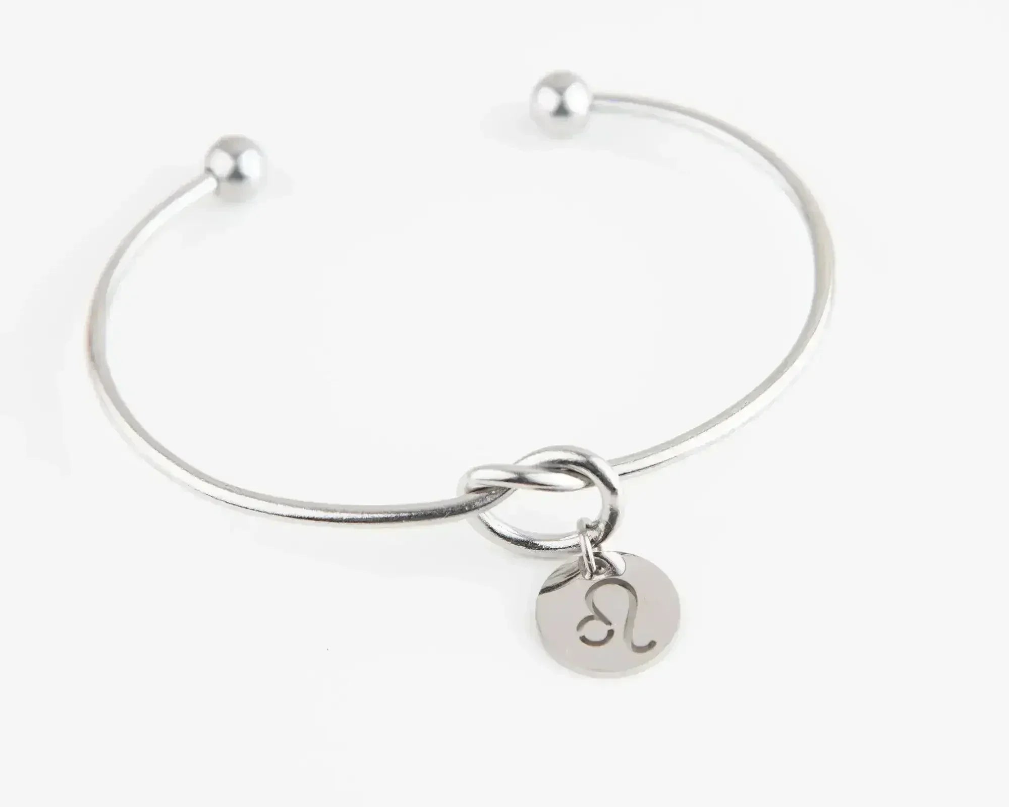 Dainty Knot Bracelet, Wire Knot Bangle with Zodiac Symbol Charm Gift