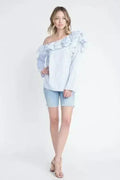 Women's One Shoulder Stripe Ruffle Top
