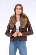 Ravenna Leather Biker Jacket - Brown