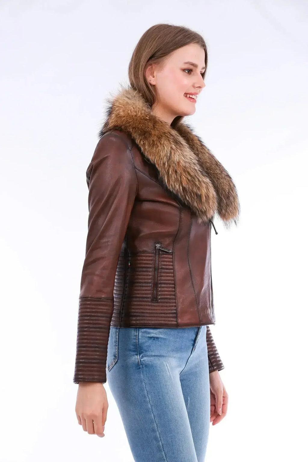 Ravenna Leather Biker Jacket - Brown