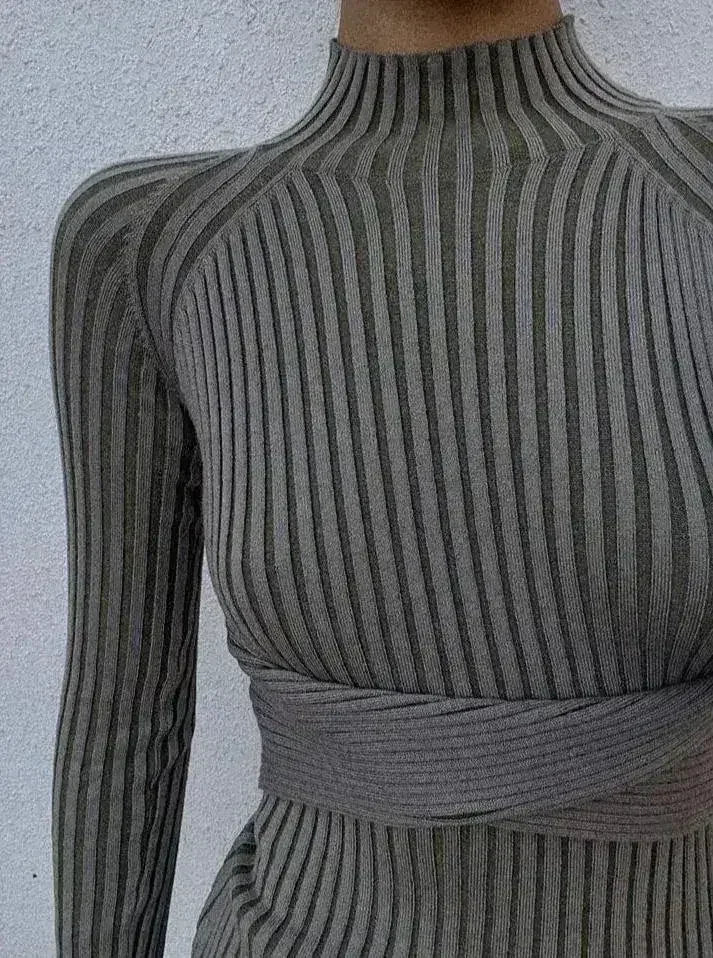 Mock Neck Bodycon Midi Dress - Open Back Twist Detail | Femstylo