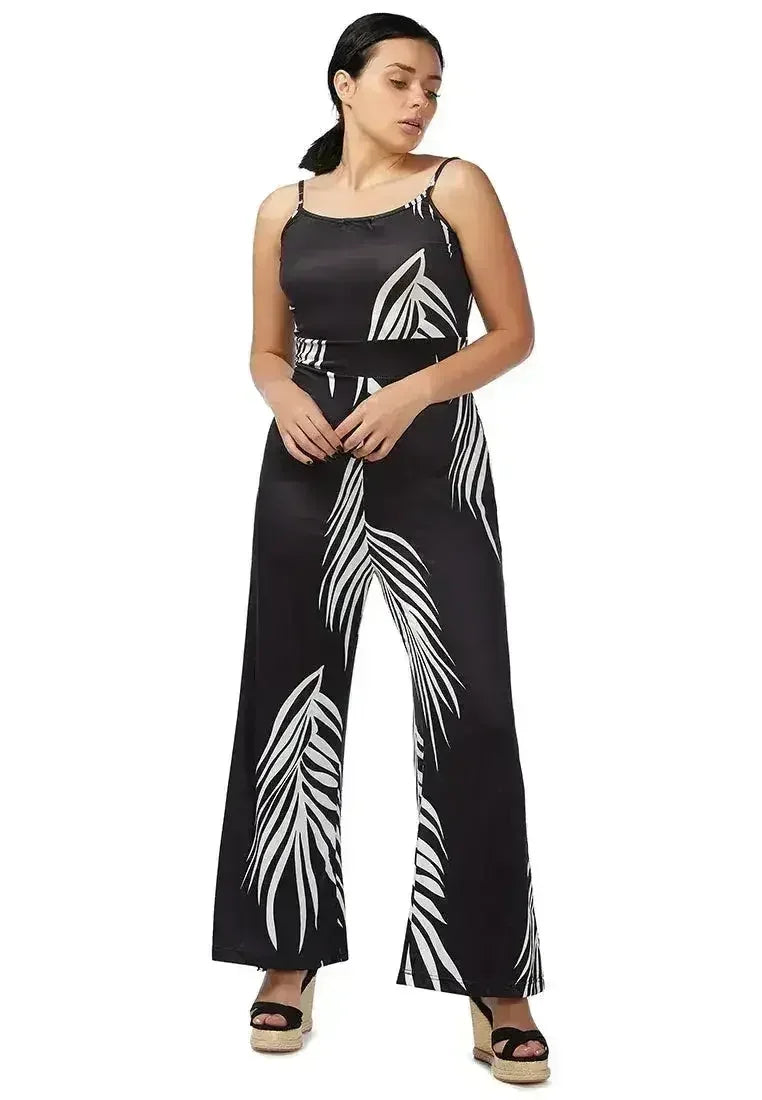 White Palm Leaf Jumpsuit - Breezy Spaghetti Strap Romper | Femstylo