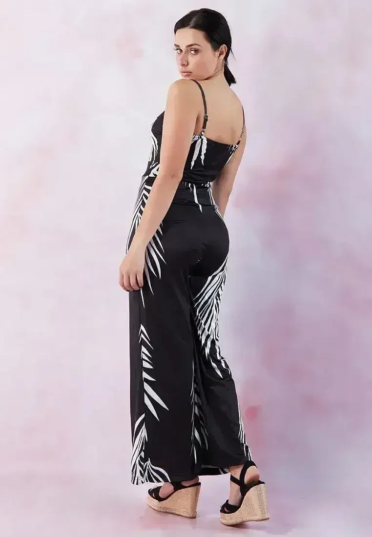 White Palm Leaf Jumpsuit - Breezy Spaghetti Strap Romper | Femstylo