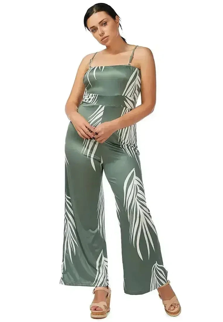 White Palm Leaf Jumpsuit - Breezy Spaghetti Strap Romper | Femstylo