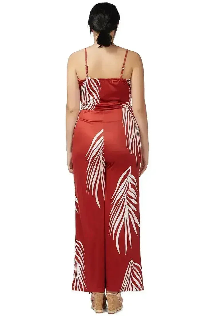 White Palm Leaf Jumpsuit - Breezy Spaghetti Strap Romper | Femstylo