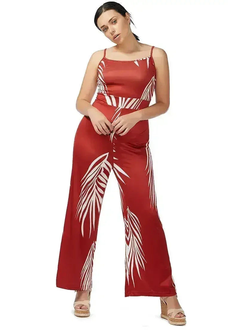 White Palm Leaf Jumpsuit - Breezy Spaghetti Strap Romper | Femstylo