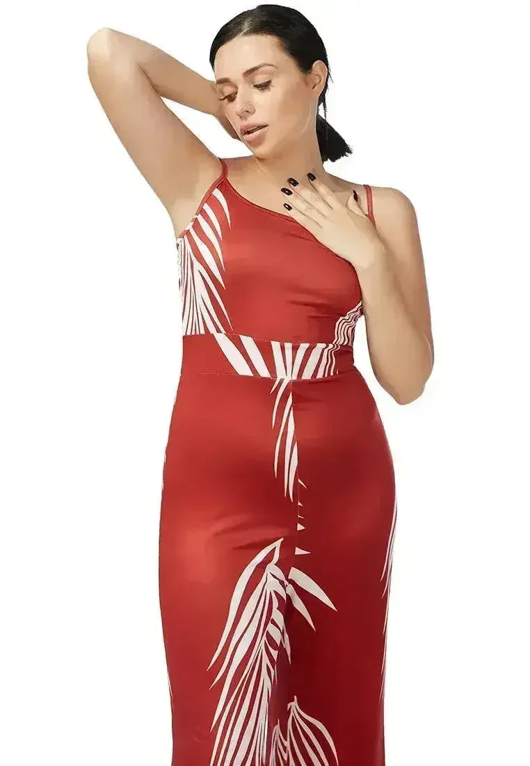 White Palm Leaf Jumpsuit - Breezy Spaghetti Strap Romper | Femstylo