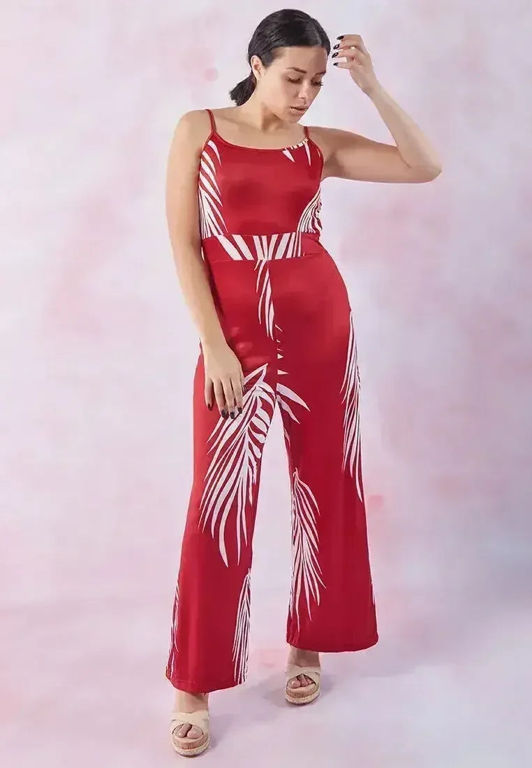 White Palm Leaf Jumpsuit - Breezy Spaghetti Strap Romper | Femstylo