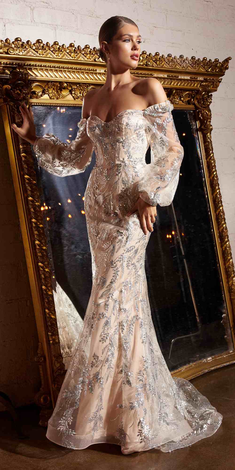 Cinderella Divine J816 Removable Long Sleeve Off the Shoulder Gown
