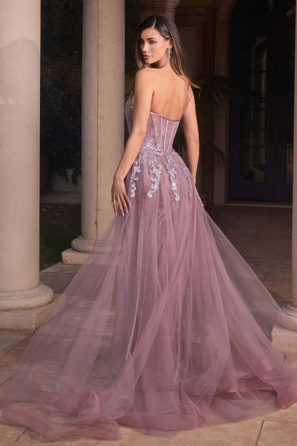 Cinderella Divine J858 Long Strapless Glitter Mermaid Gown Removable Tulle Skirt