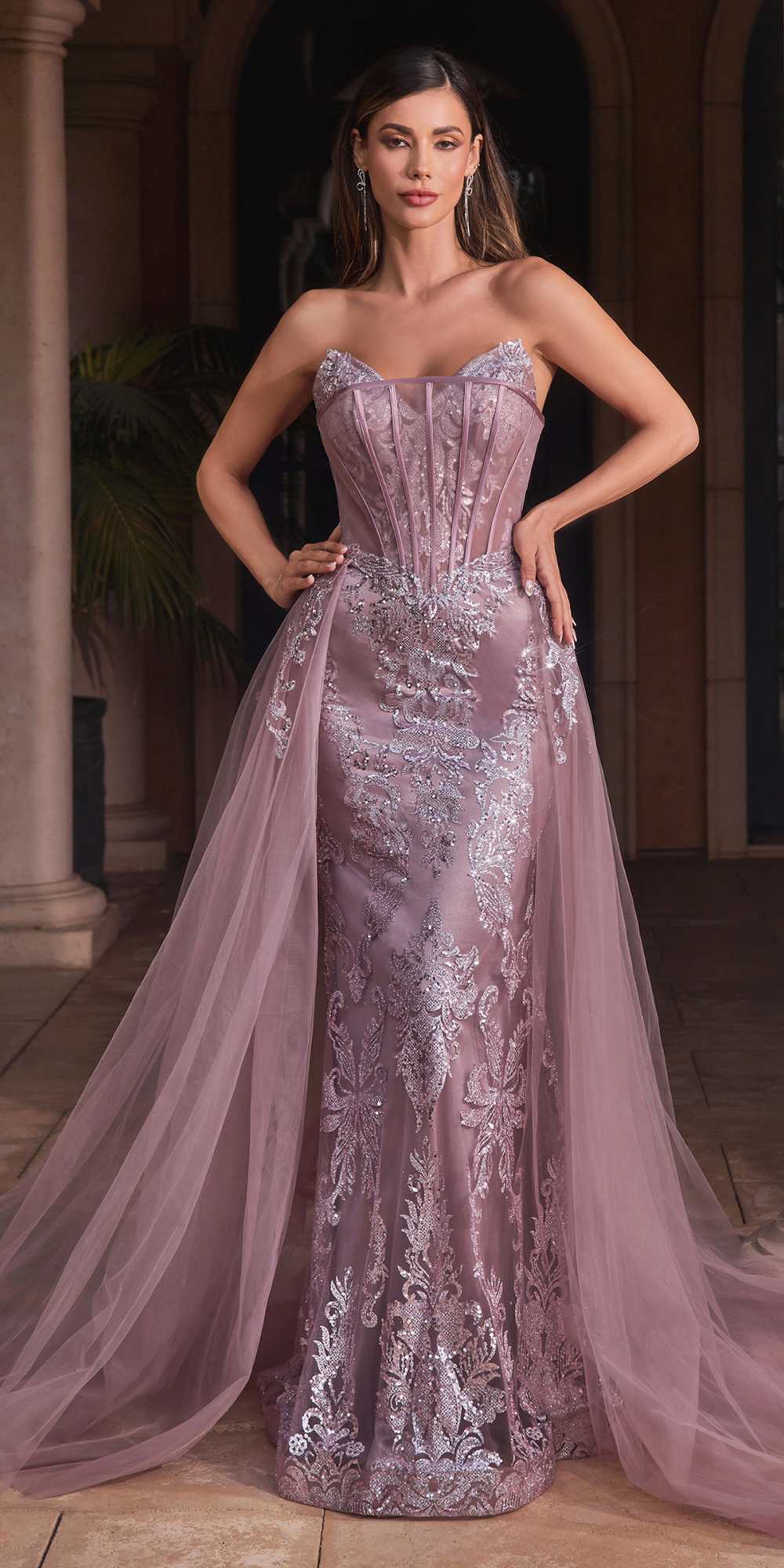 Cinderella Divine J858 Long Strapless Glitter Mermaid Gown Removable Tulle Skirt