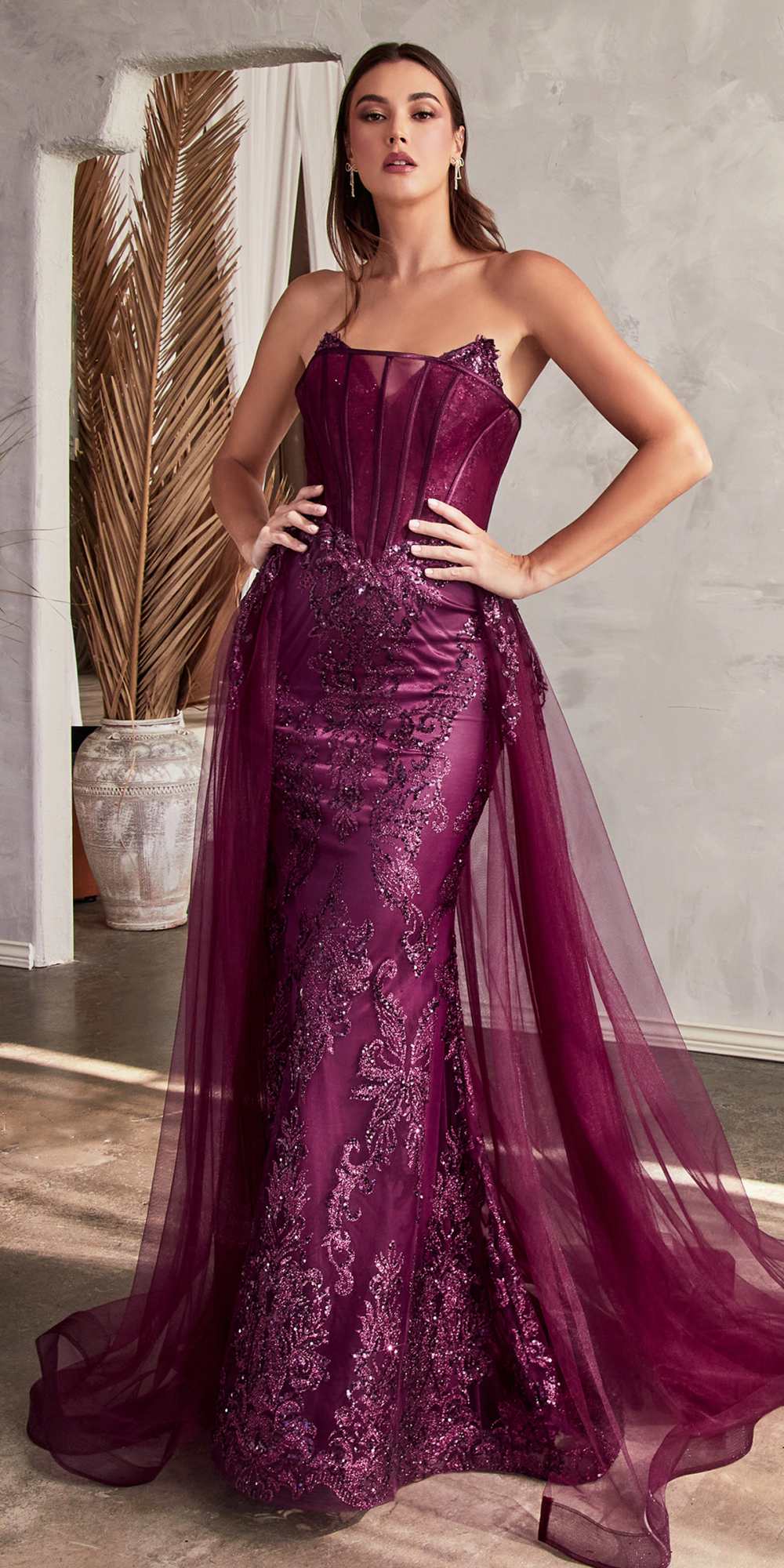 Cinderella Divine J858 Long Strapless Glitter Mermaid Gown Removable Tulle Skirt