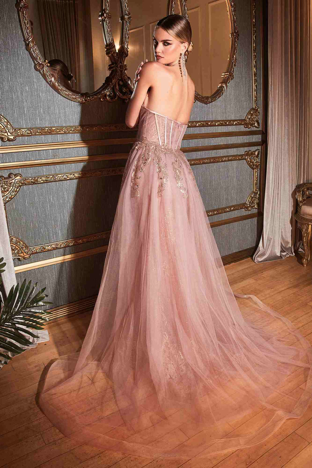 Cinderella Divine J858 Long Strapless Glitter Mermaid Gown Removable Tulle Skirt