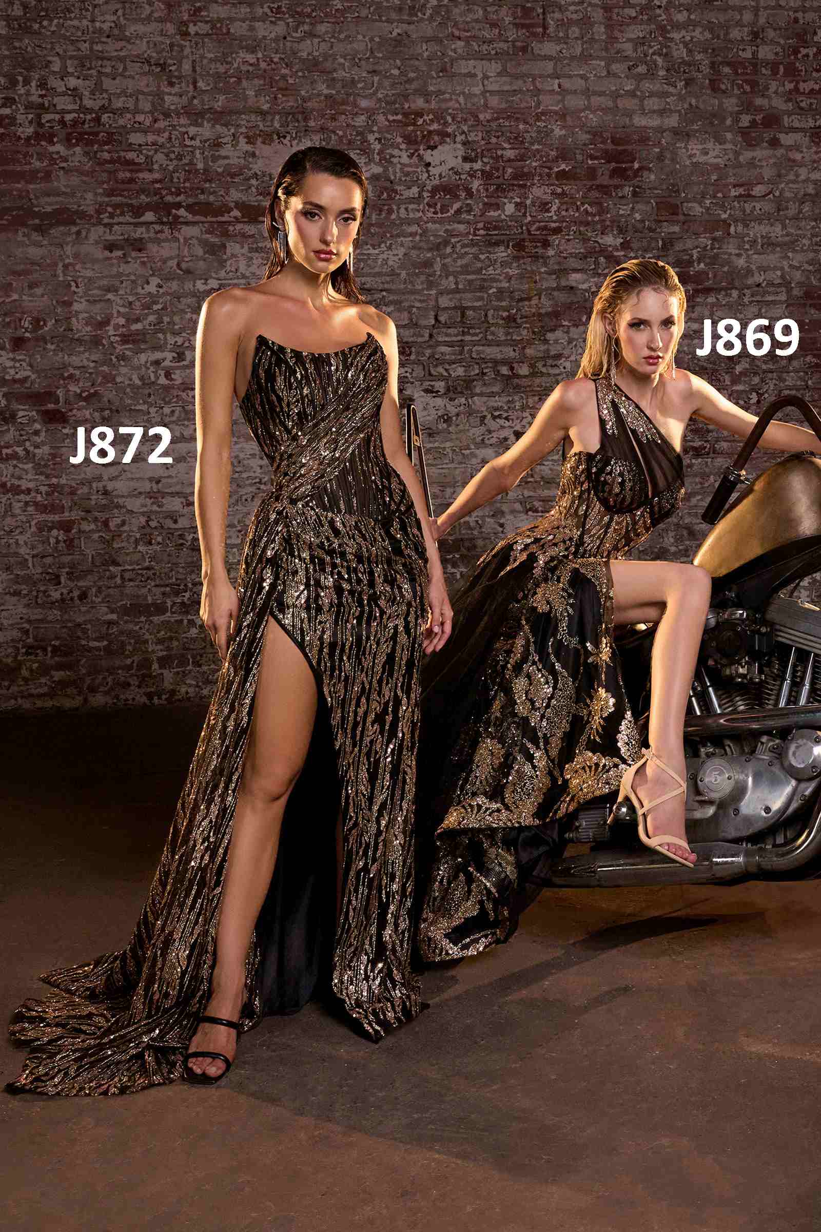 Ladivine J869 Long Fitted Tulle One Shoulder Strap Illusion Neck Gown