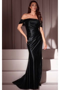 Ladivine J877 Dress Glistening Satin Off the Shoulder Gown