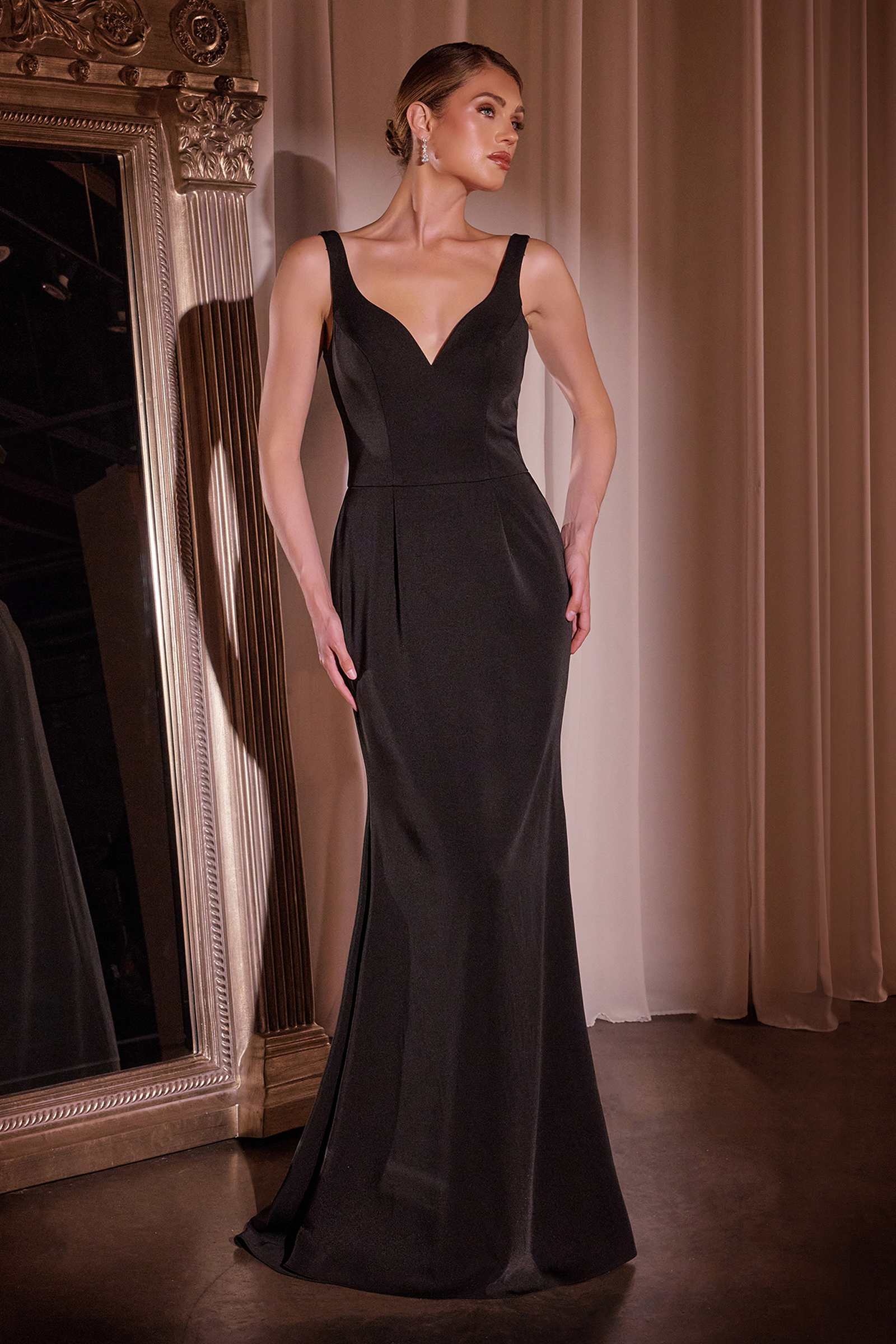 Ladivine J881 Long Fit and Flare Crepe Gown With Removable Jacket
