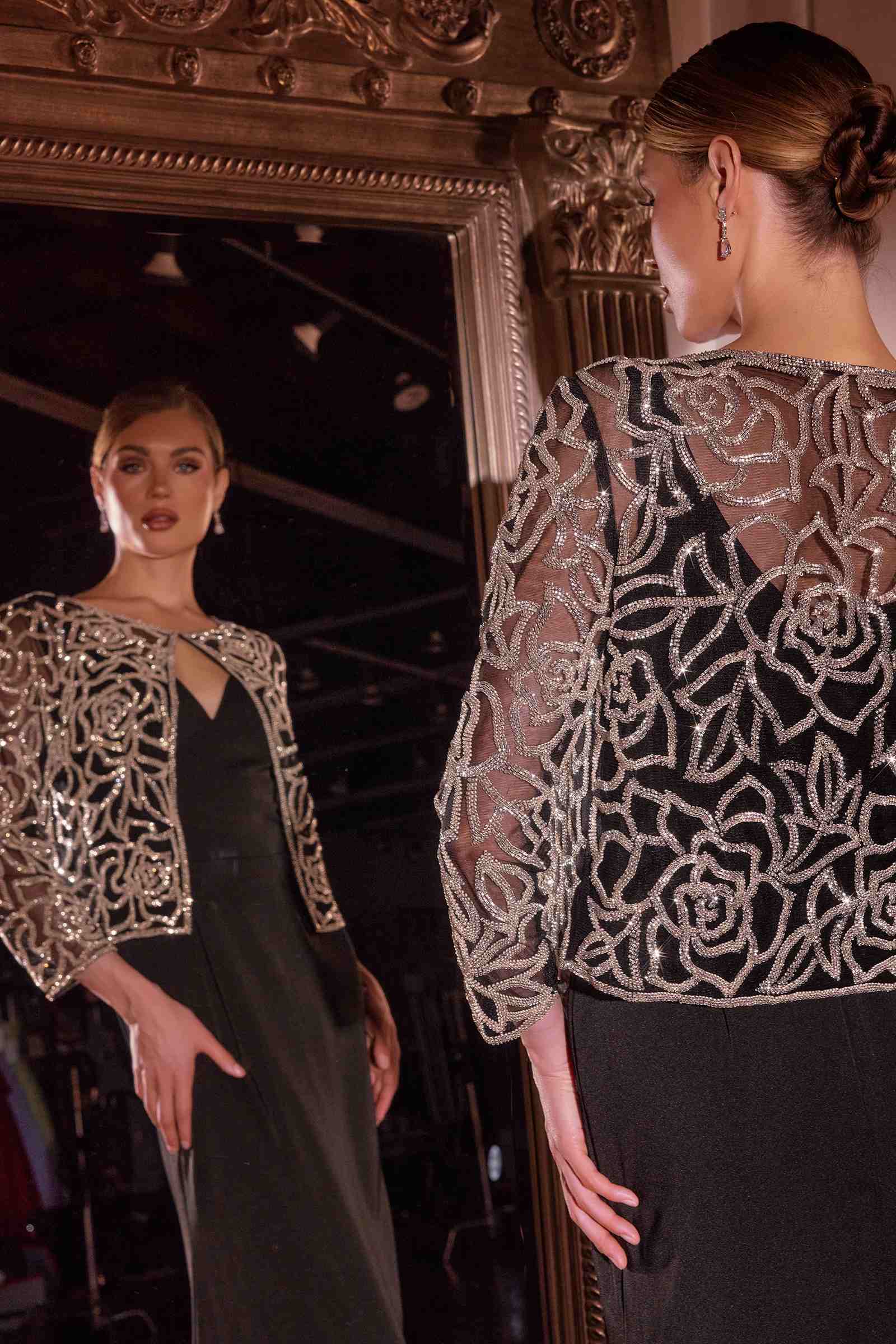 Ladivine J881 Long Fit and Flare Crepe Gown With Removable Jacket