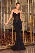 Ladivine J888 Long Strapless Fitted Sweetheart Sequin Bodice Gown