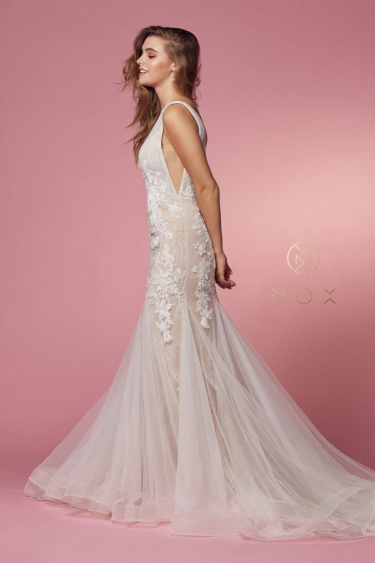 Nox Anabel JE917 V-Neck Mermaid Dress Lace and Tulle Skirt