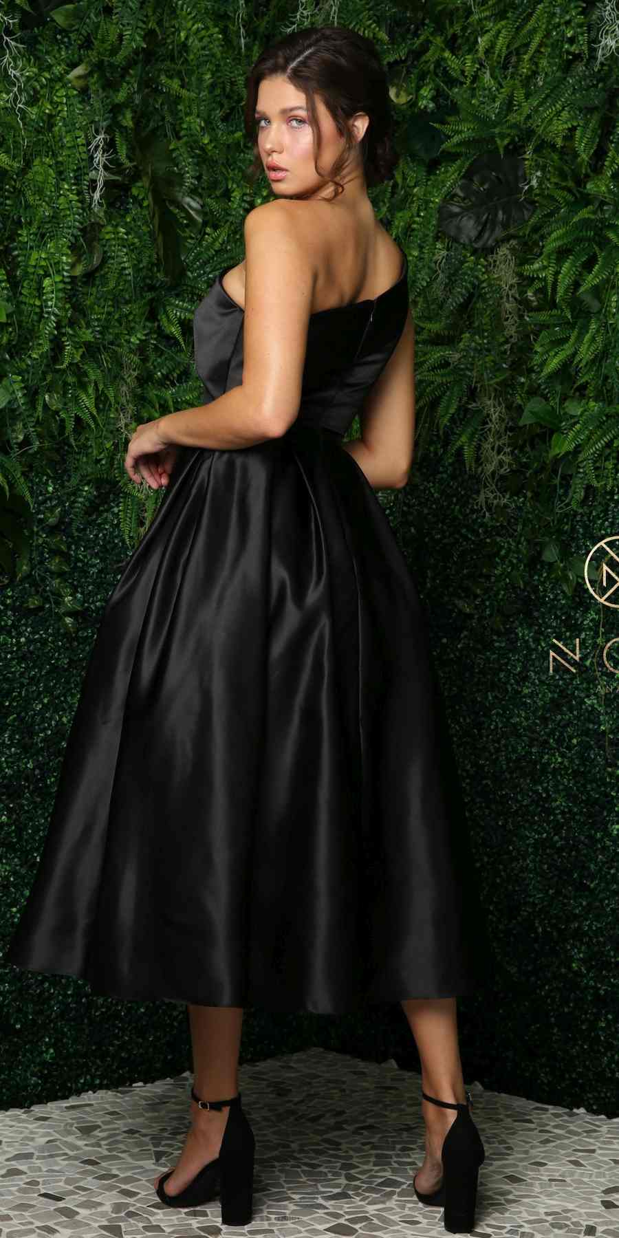 Nox Anabel JE931 One Shoulder Satin Tea Length Gown