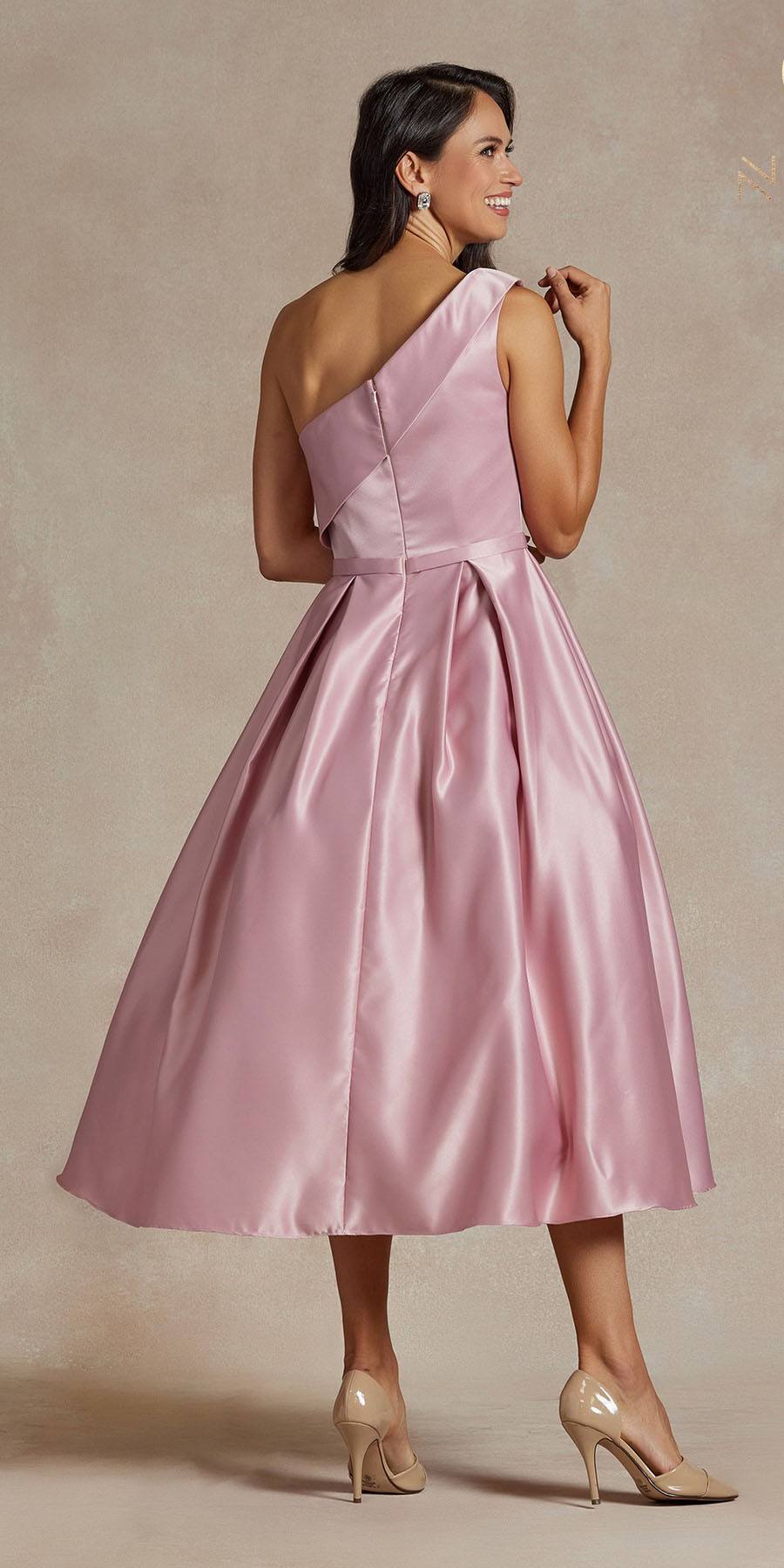 Nox Anabel JE931 One Shoulder Satin Tea Length Gown