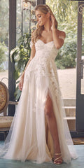 Nox Anabel JE953 Long Sweetheart Neck A-Line Gown Off Shoulder with Slit