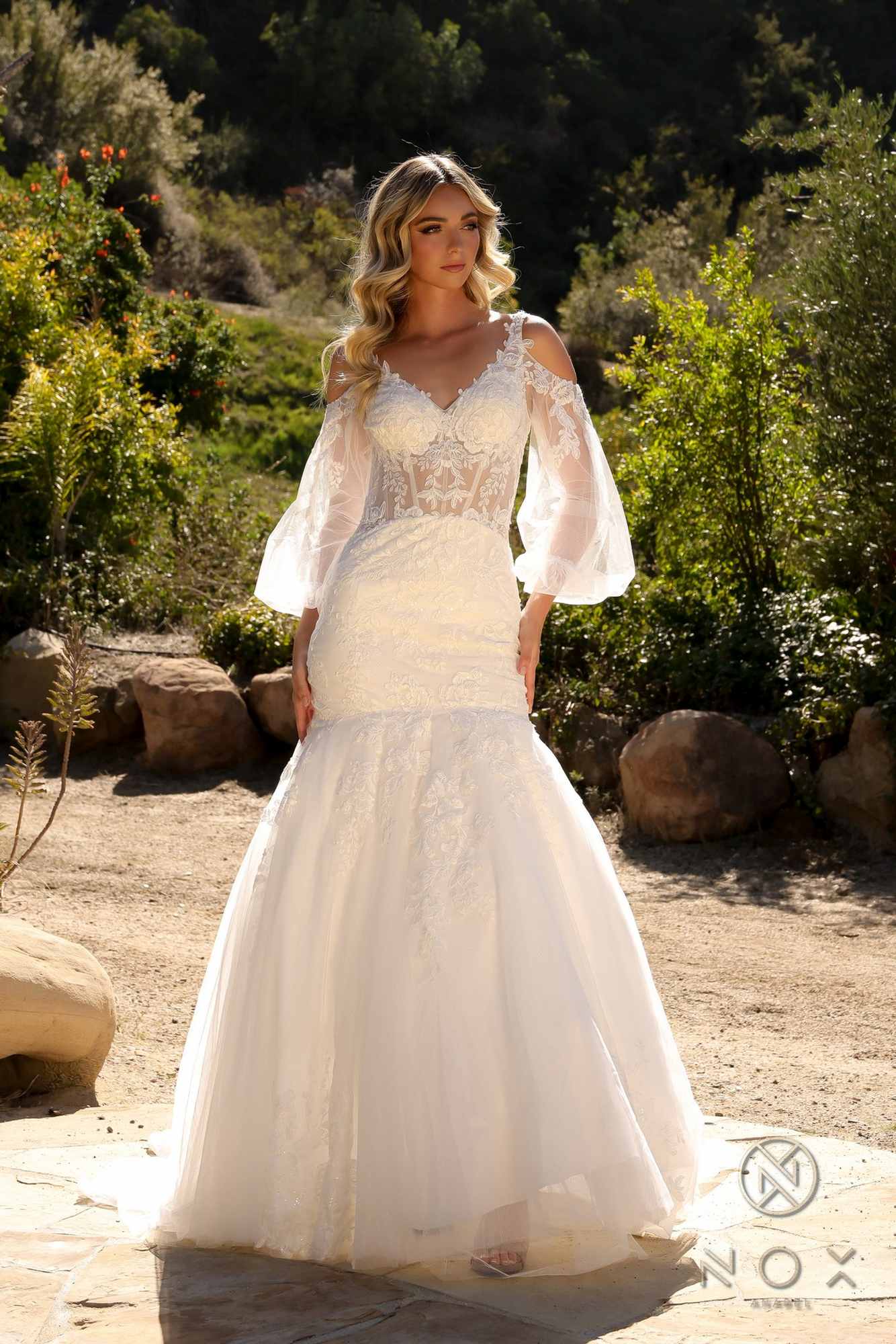 Nox Anabel JE983L Long Bell Sleeve Mermaid Bridal Gown