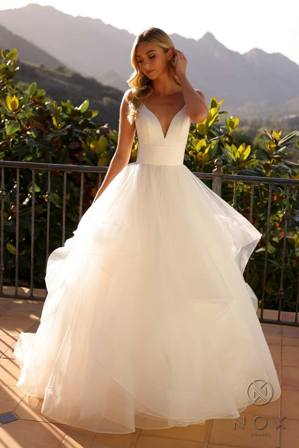 Nox Anabel JE997 Long Sleeveless Layered A-Line Wedding Gown