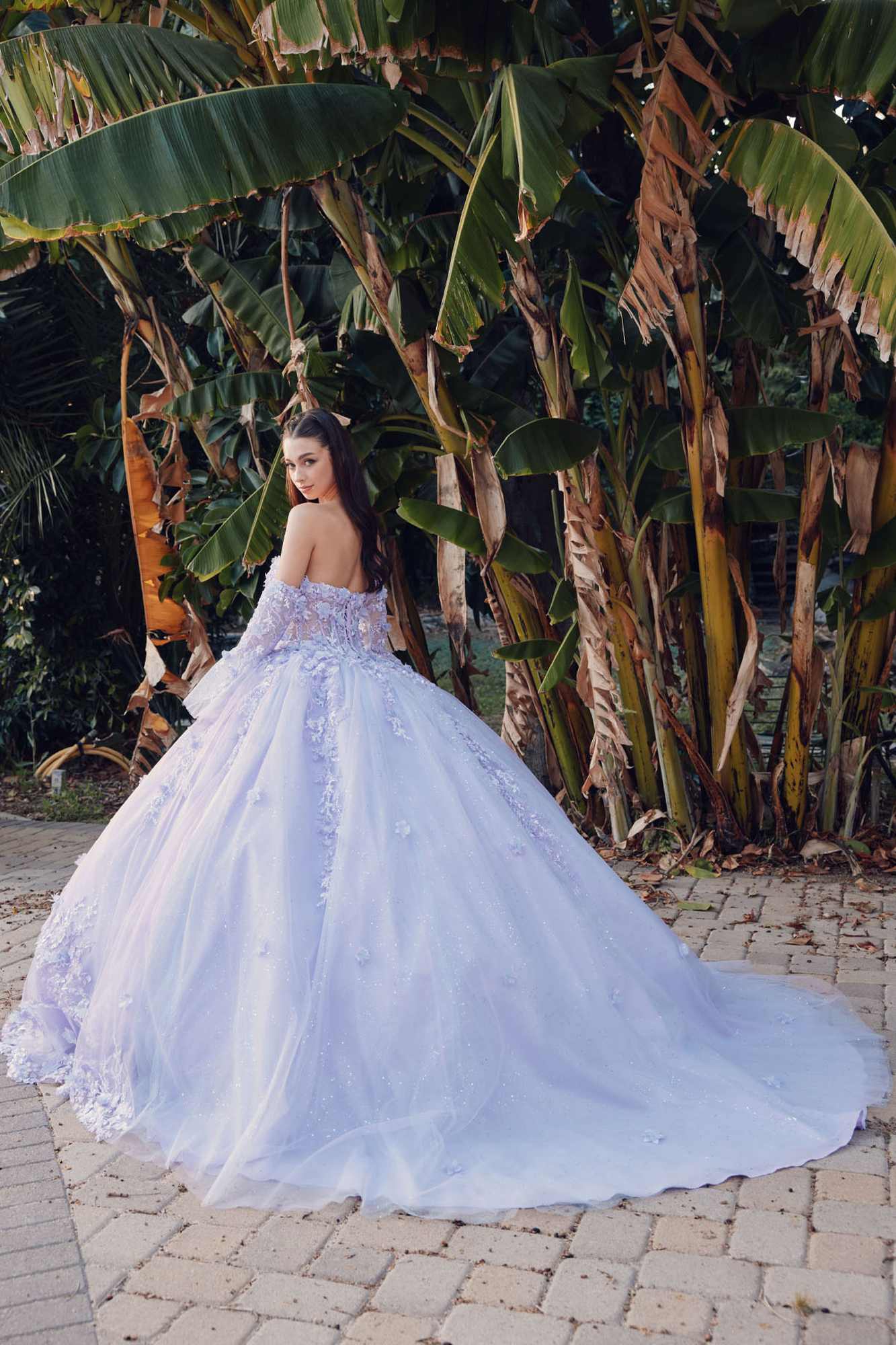 Juliet JT1459J Princess Ball Gown Strapless Bell Sleeves Quinceanera Dress