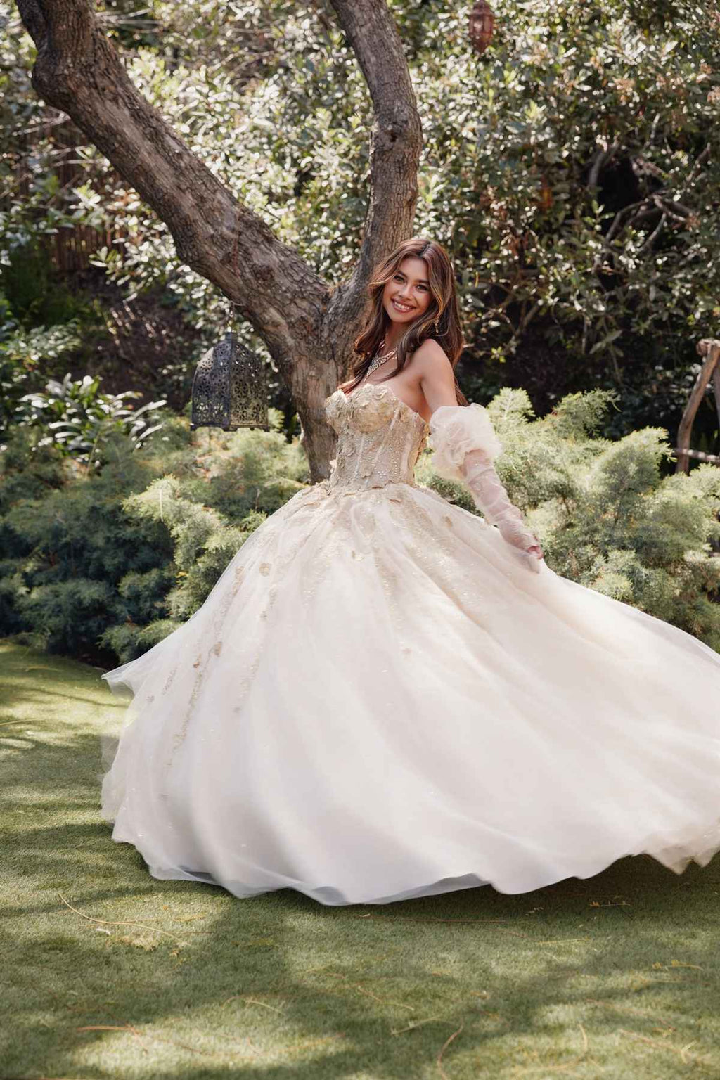 Juliet JT1465H Dress 3d Flowers Applique Puff Sleeve Quinceanera Dress