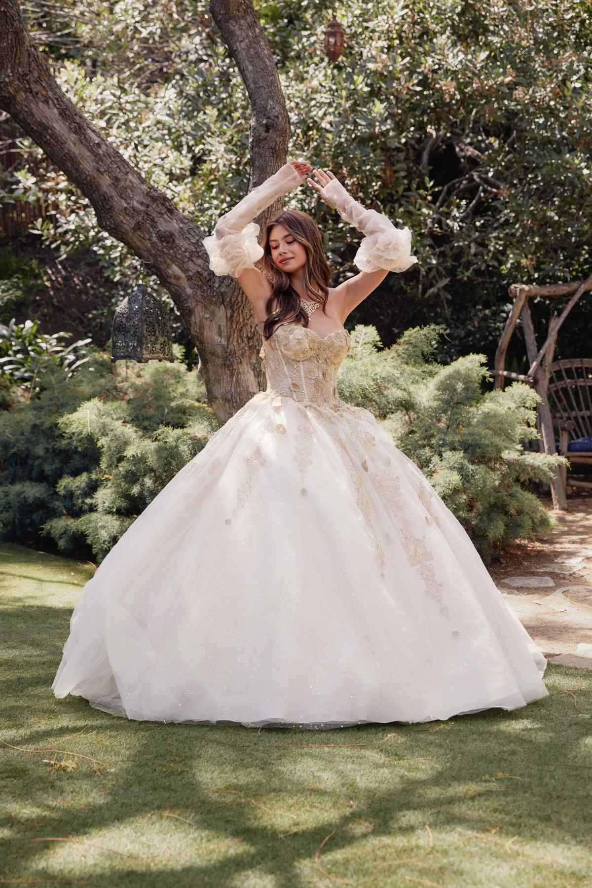Juliet JT1465H Dress 3d Flowers Applique Puff Sleeve Quinceanera Dress