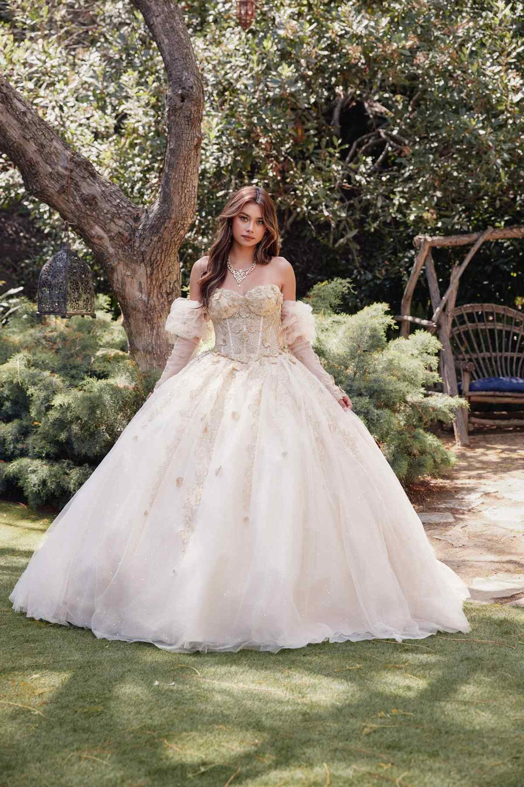 Juliet JT1465H Dress 3d Flowers Applique Puff Sleeve Quinceanera Dress