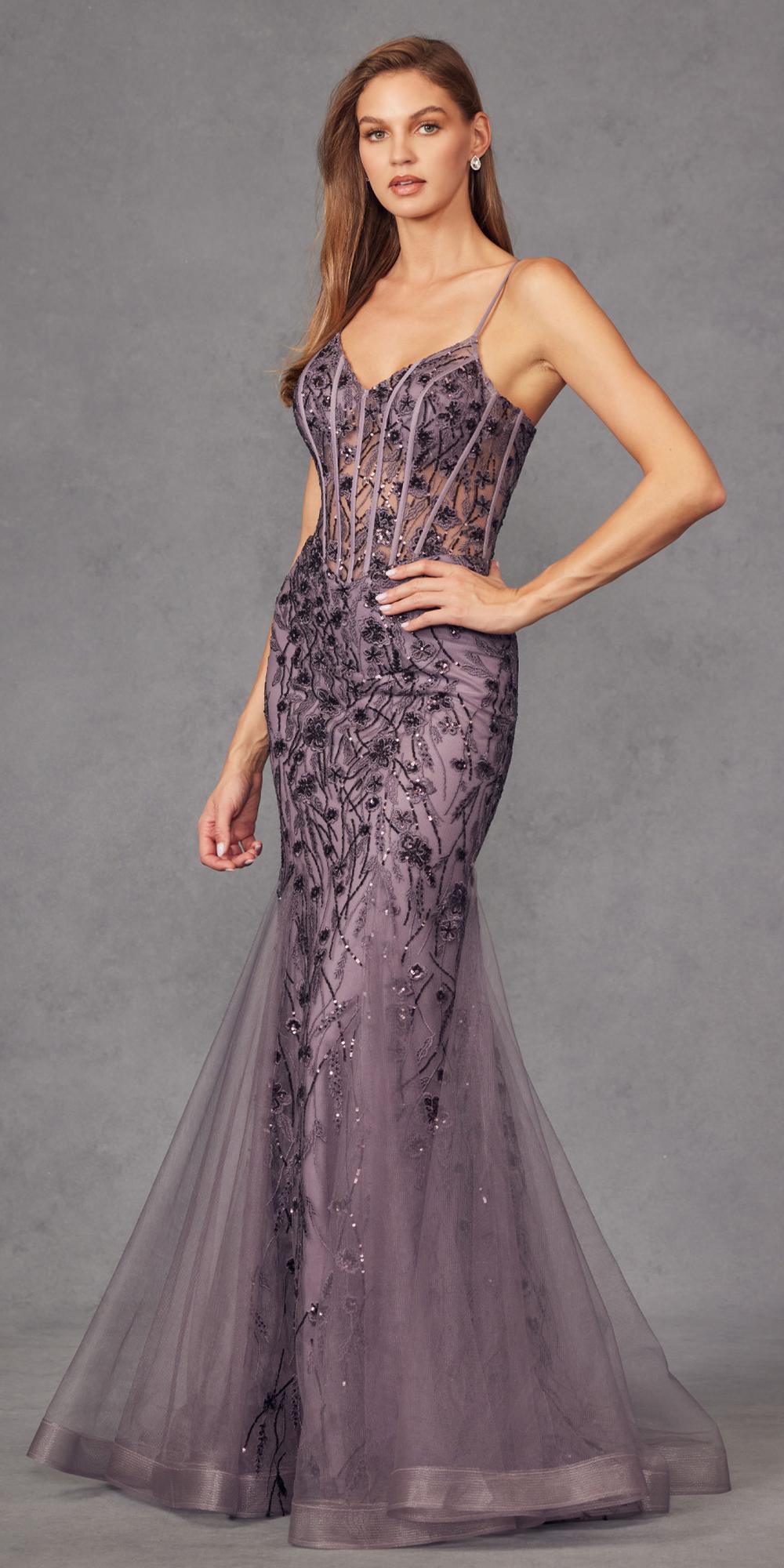 Juliet JT2441S Long Corset Bodice Embellished Sleeveless Mermaid Dress