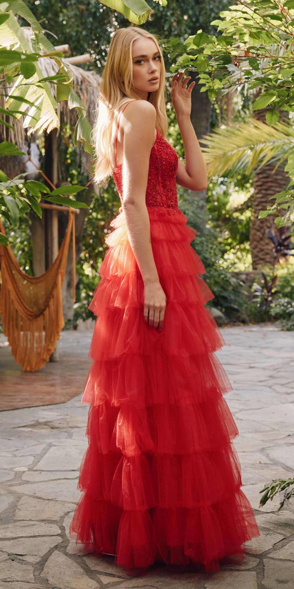 Juliet JT2451S Long Lace Bodice Sleeveless A-line Ruffled Gown