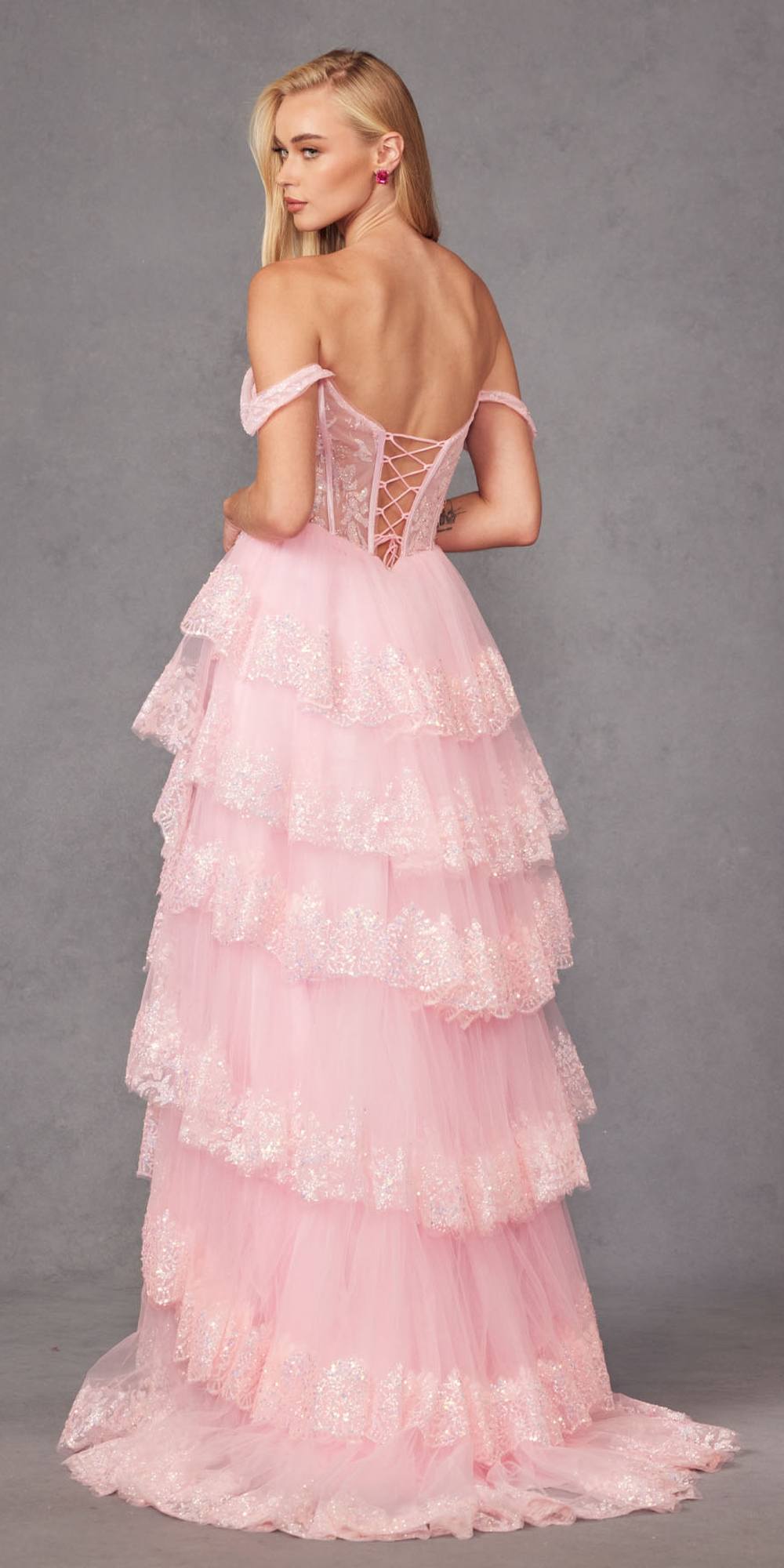 Juliet JT2467K Long Off the Shoulder Draped Sleeve A-Line Gown