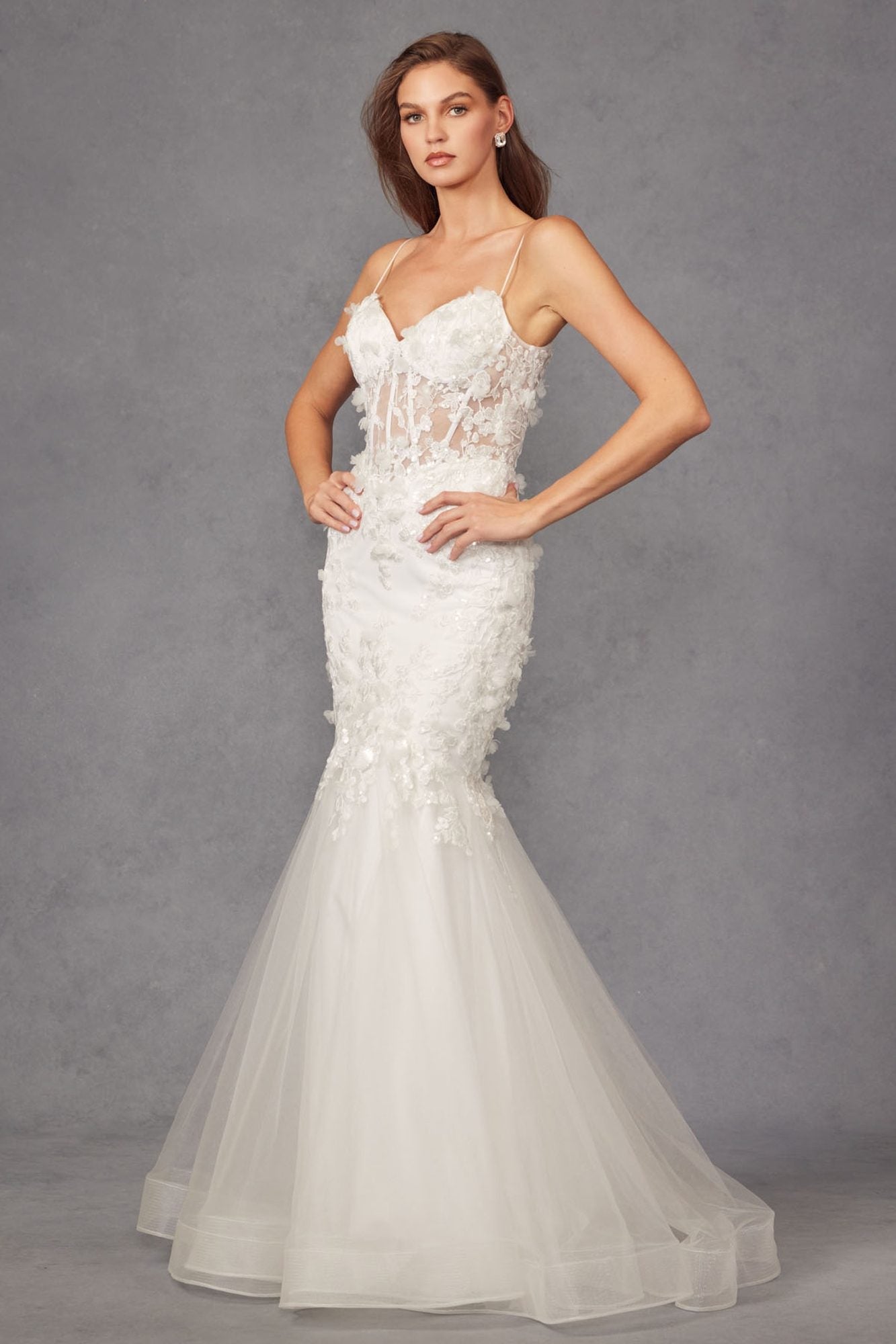 Juliet JT2469KW Long Sweetheart Boned Embellished Bodice Trumpet Gown